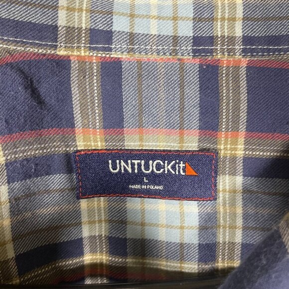 Untuckit Men's Blue Orange Plaid Lightweight Button-Up Shirt Large! - Picture 3 of 5